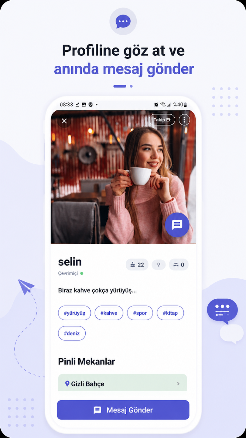 Pin2Chat — profiline göz at ve anında mesaj gönder